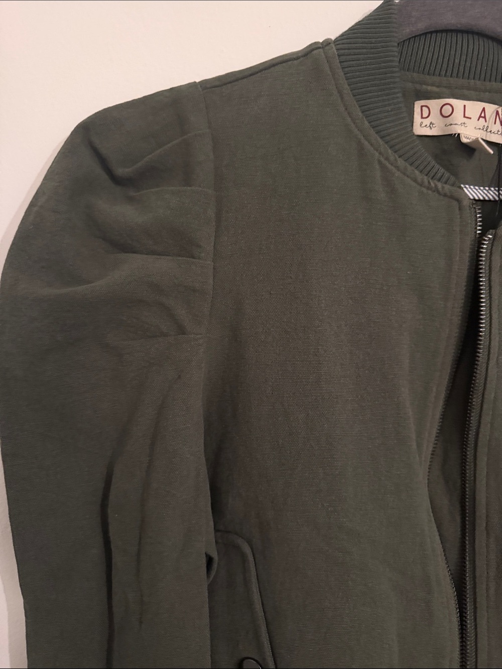 Dolan Anthropologie Olive Puff Sleeve Bomber Jacket XS Utility Cropped - Picture 7 of 9